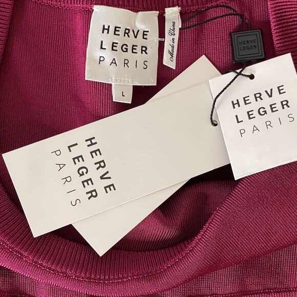 NEW NWT Herve Leger Fit and Flare Maroon Mini Dress Size Large - Picture 11 of 15